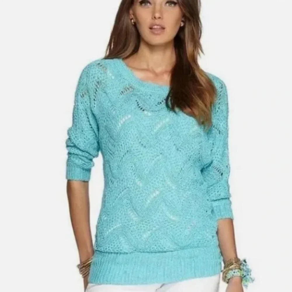 Lilly Pulitzer Navy Larissa Crochet Knit Sweater Size XS/S - Picture 3 of 12